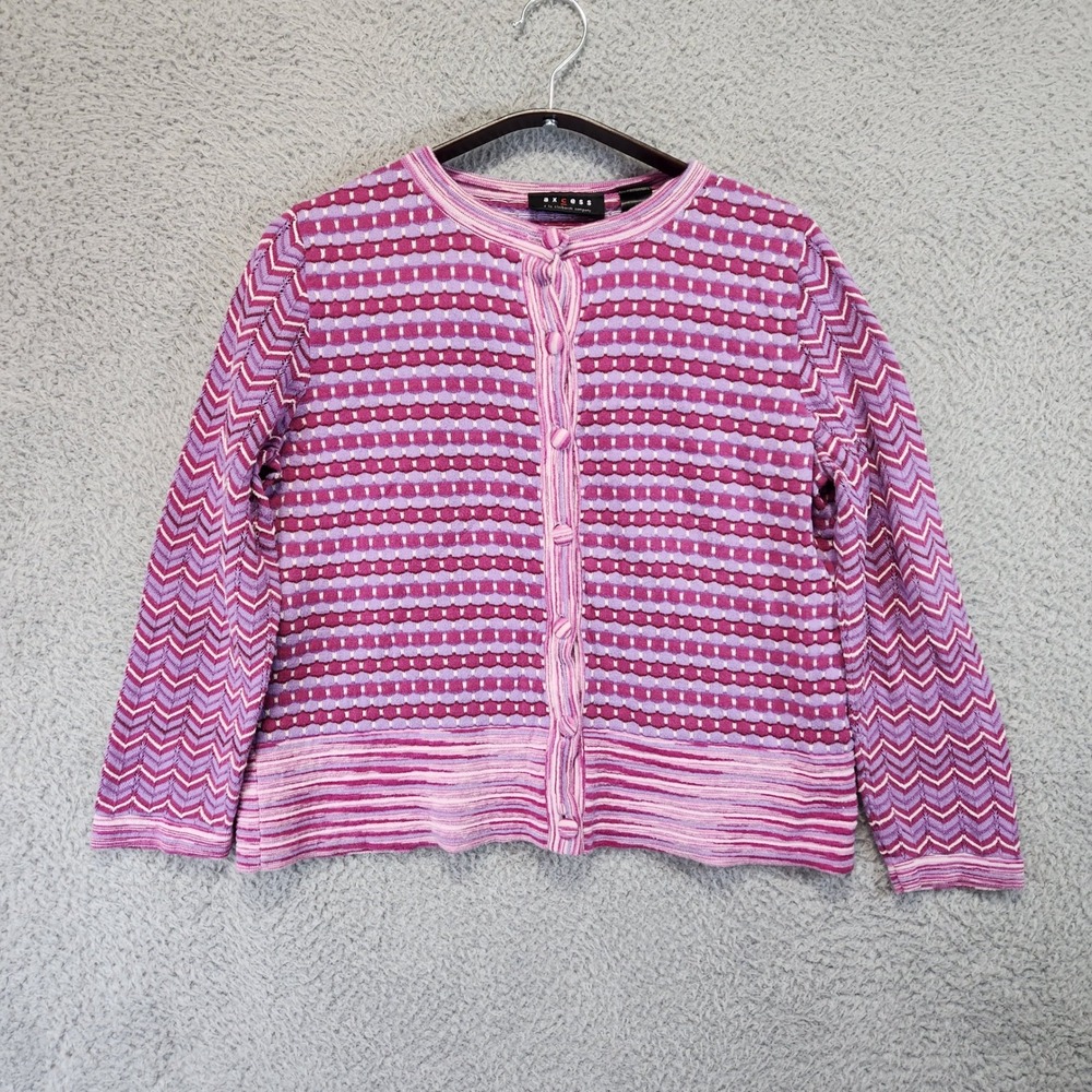 Axcess Liz Claiborne Womens Size L Pink Purple‎ Striped Button Up Cardigan